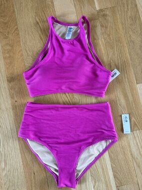NWT High Neck Two-Piece Bikini Set in Bright Pink